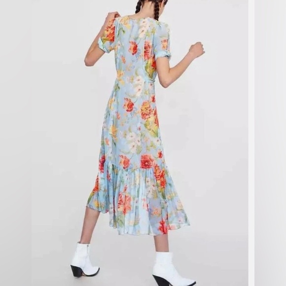Zara Midi Floral Print Dress Size Small - Picture 3 of 12